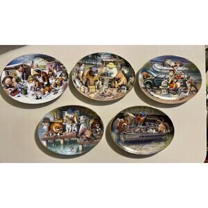 5 Franklin Mint Cool Cats Original Work By Bryan Moon Collector Oval Plate 24KT